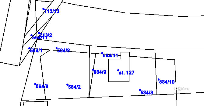 Parcela st. 584/11 v KÚ Dubné, Katastrální mapa