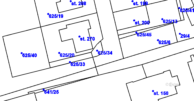 Parcela st. 625/34 v KÚ Dubné, Katastrální mapa