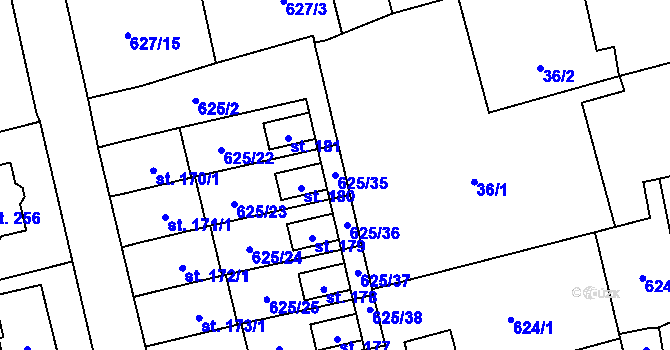 Parcela st. 625/35 v KÚ Dubné, Katastrální mapa