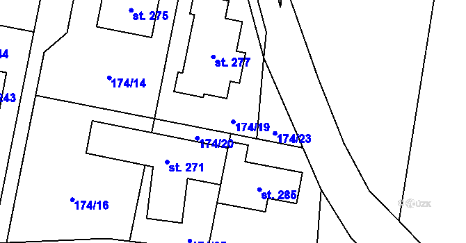 Parcela st. 174/19 v KÚ Dubné, Katastrální mapa