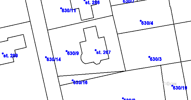 Parcela st. 267 v KÚ Dubné, Katastrální mapa