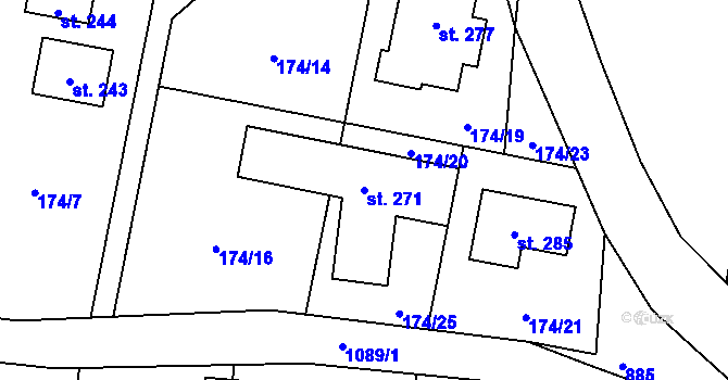 Parcela st. 271 v KÚ Dubné, Katastrální mapa
