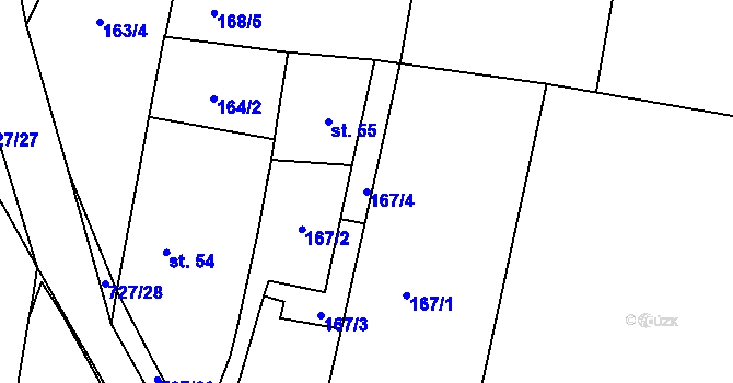 Parcela st. 167/4 v KÚ Dubné, Katastrální mapa