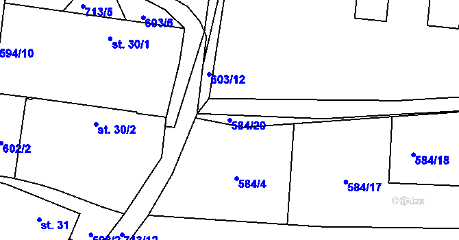 Parcela st. 584/20 v KÚ Dubné, Katastrální mapa