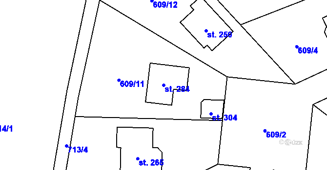 Parcela st. 284 v KÚ Dubné, Katastrální mapa