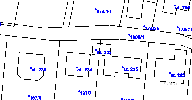 Parcela st. 232 v KÚ Dubné, Katastrální mapa