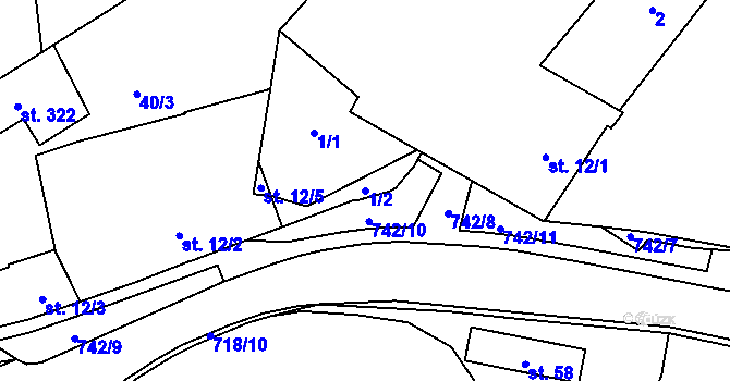 Parcela st. 1/2 v KÚ Dubné, Katastrální mapa