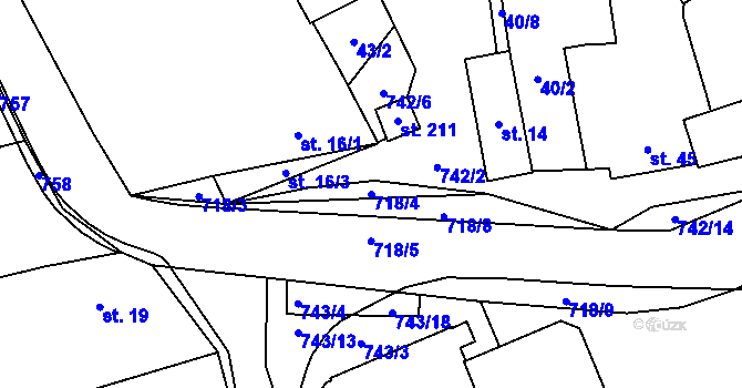 Parcela st. 718/4 v KÚ Dubné, Katastrální mapa