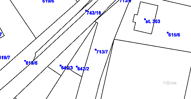 Parcela st. 713/7 v KÚ Dubné, Katastrální mapa