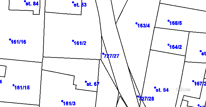 Parcela st. 727/27 v KÚ Dubné, Katastrální mapa