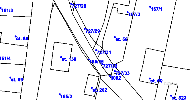 Parcela st. 727/31 v KÚ Dubné, Katastrální mapa
