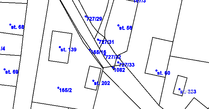 Parcela st. 727/32 v KÚ Dubné, Katastrální mapa