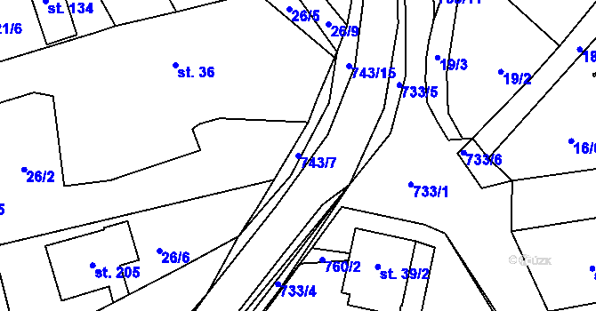 Parcela st. 743/7 v KÚ Dubné, Katastrální mapa