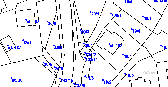 Parcela st. 20/4 v KÚ Dubné, Katastrální mapa