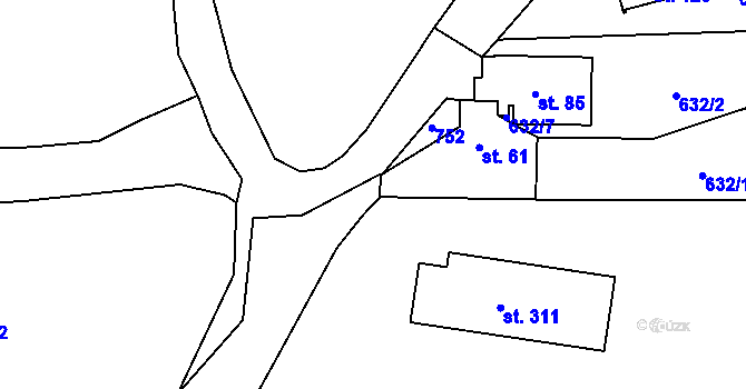 Parcela st. 631/3 v KÚ Dubné, Katastrální mapa