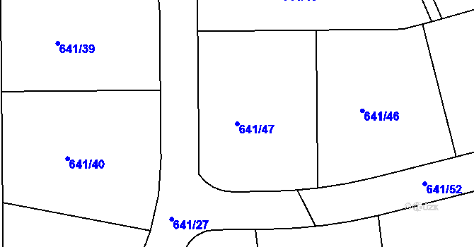 Parcela st. 641/47 v KÚ Dubné, Katastrální mapa