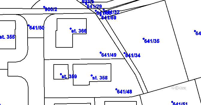 Parcela st. 641/49 v KÚ Dubné, Katastrální mapa