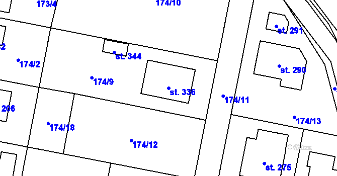 Parcela st. 336 v KÚ Dubné, Katastrální mapa