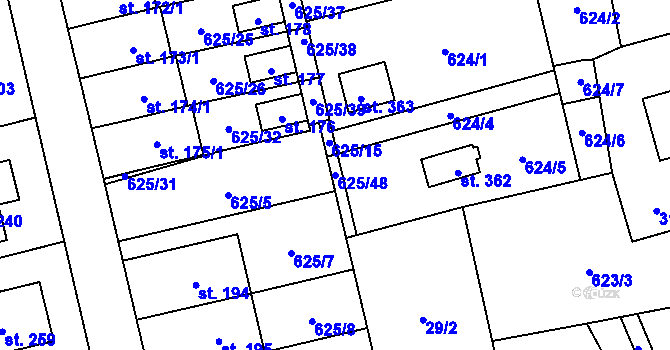 Parcela st. 625/48 v KÚ Dubné, Katastrální mapa