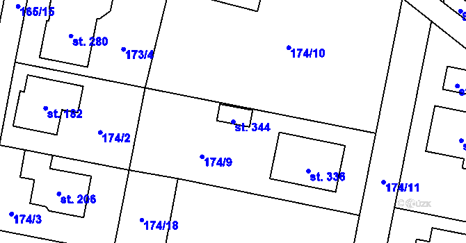 Parcela st. 344 v KÚ Dubné, Katastrální mapa