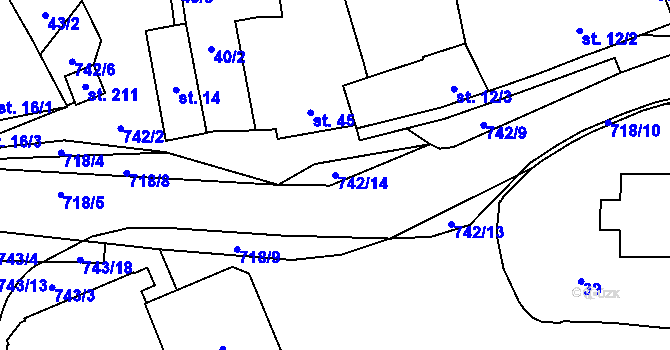 Parcela st. 742/14 v KÚ Dubné, Katastrální mapa