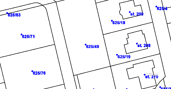 Parcela st. 625/49 v KÚ Dubné, Katastrální mapa
