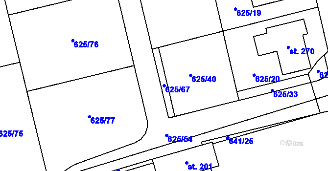 Parcela st. 625/67 v KÚ Dubné, Katastrální mapa