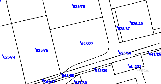 Parcela st. 625/77 v KÚ Dubné, Katastrální mapa
