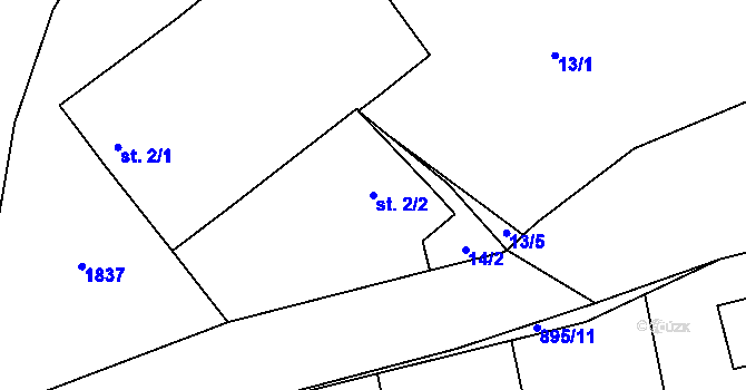 Parcela st. 2/2 v KÚ Jaronice, Katastrální mapa