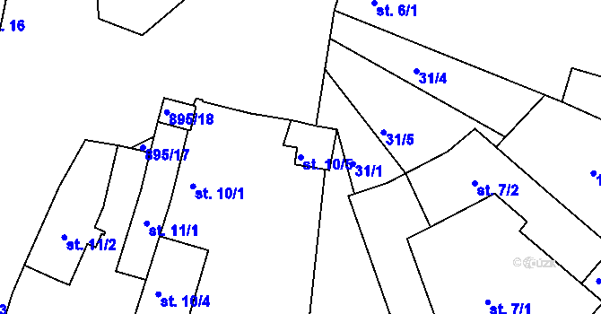 Parcela st. 10/5 v KÚ Jaronice, Katastrální mapa