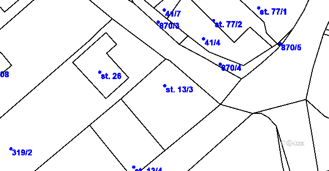 Parcela st. 13/3 v KÚ Jaronice, Katastrální mapa