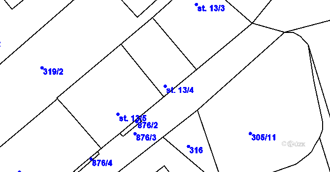 Parcela st. 13/4 v KÚ Jaronice, Katastrální mapa