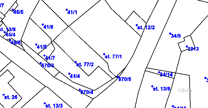 Parcela st. 77/1 v KÚ Jaronice, Katastrální mapa