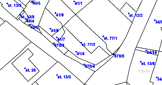 Parcela st. 77/2 v KÚ Jaronice, Katastrální mapa