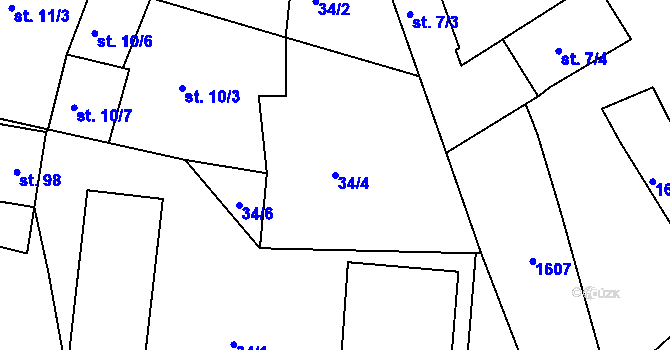 Parcela st. 34/4 v KÚ Jaronice, Katastrální mapa