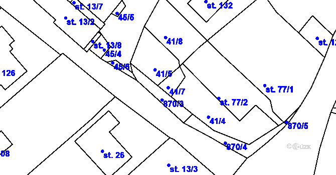 Parcela st. 41/7 v KÚ Jaronice, Katastrální mapa