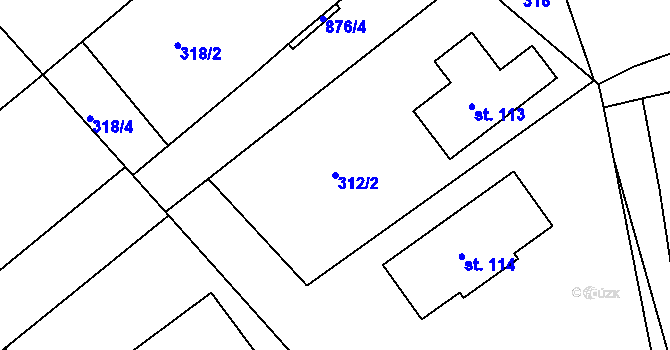 Parcela st. 312/2 v KÚ Jaronice, Katastrální mapa