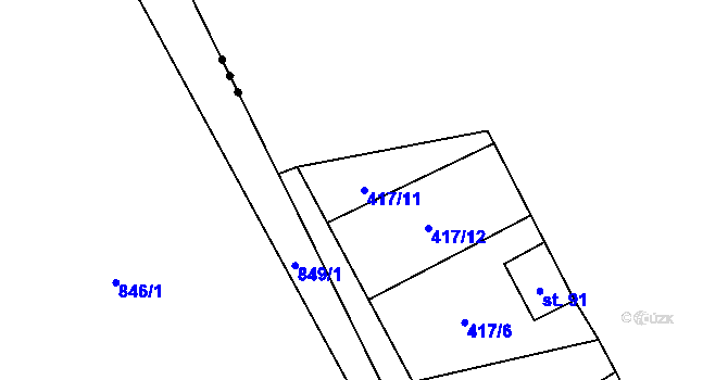 Parcela st. 417/11 v KÚ Jaronice, Katastrální mapa