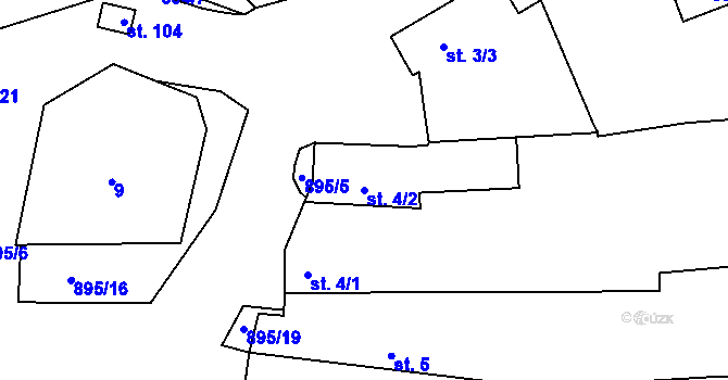 Parcela st. 4/2 v KÚ Jaronice, Katastrální mapa