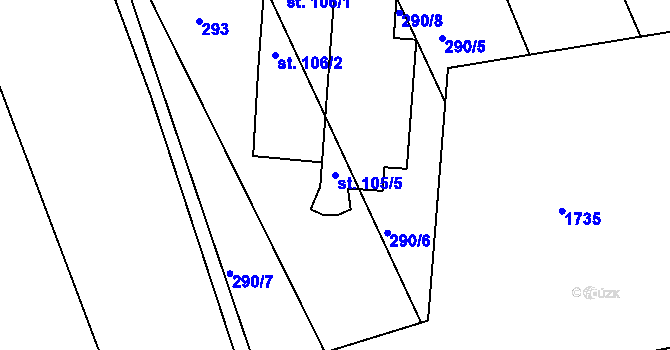 Parcela st. 105/5 v KÚ Jaronice, Katastrální mapa