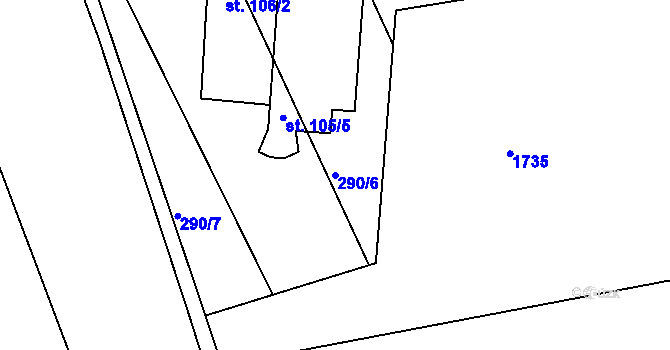 Parcela st. 290/6 v KÚ Jaronice, Katastrální mapa