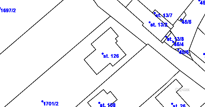 Parcela st. 126 v KÚ Jaronice, Katastrální mapa
