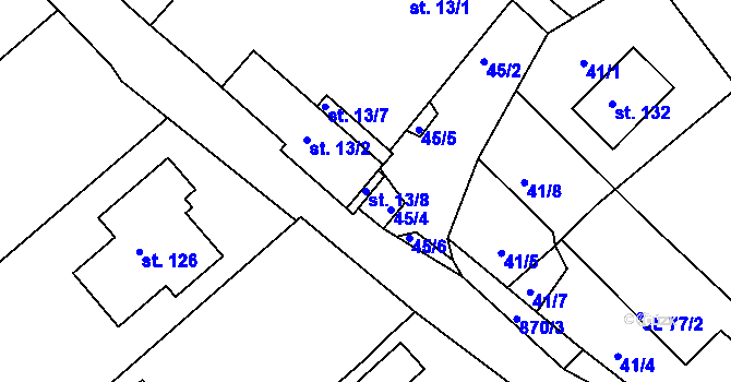 Parcela st. 13/8 v KÚ Jaronice, Katastrální mapa