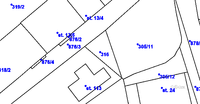 Parcela st. 316 v KÚ Jaronice, Katastrální mapa