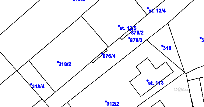 Parcela st. 876/4 v KÚ Jaronice, Katastrální mapa
