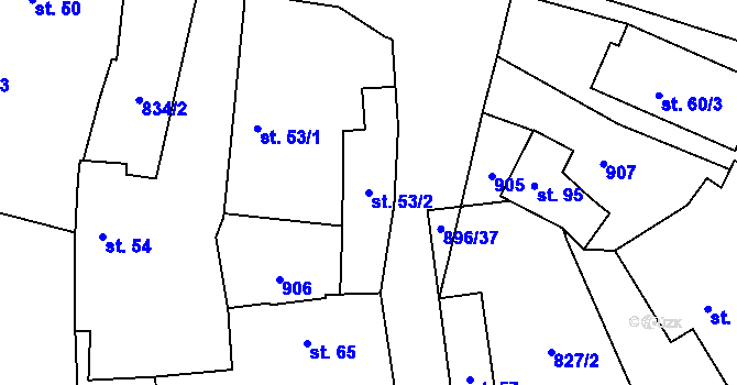 Parcela st. 53/2 v KÚ Křenovice u Dubného, Katastrální mapa