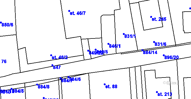 Parcela st. 849/5 v KÚ Křenovice u Dubného, Katastrální mapa