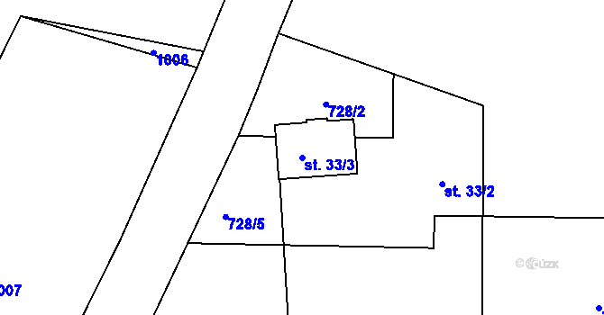 Parcela st. 33/3 v KÚ Křenovice u Dubného, Katastrální mapa