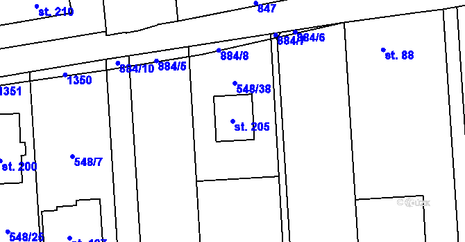 Parcela st. 205 v KÚ Křenovice u Dubného, Katastrální mapa