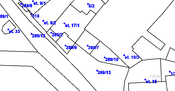 Parcela st. 289/7 v KÚ Třebín, Katastrální mapa